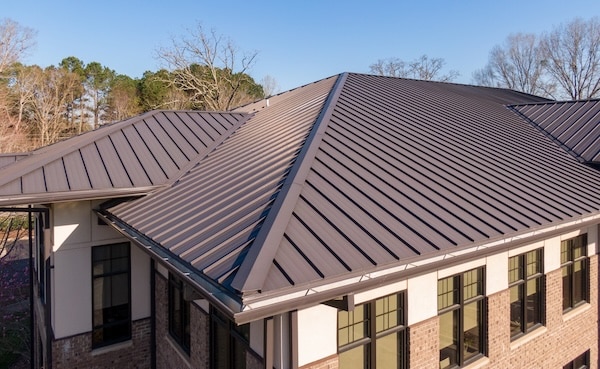 standing seam metal roof installation as seen from above